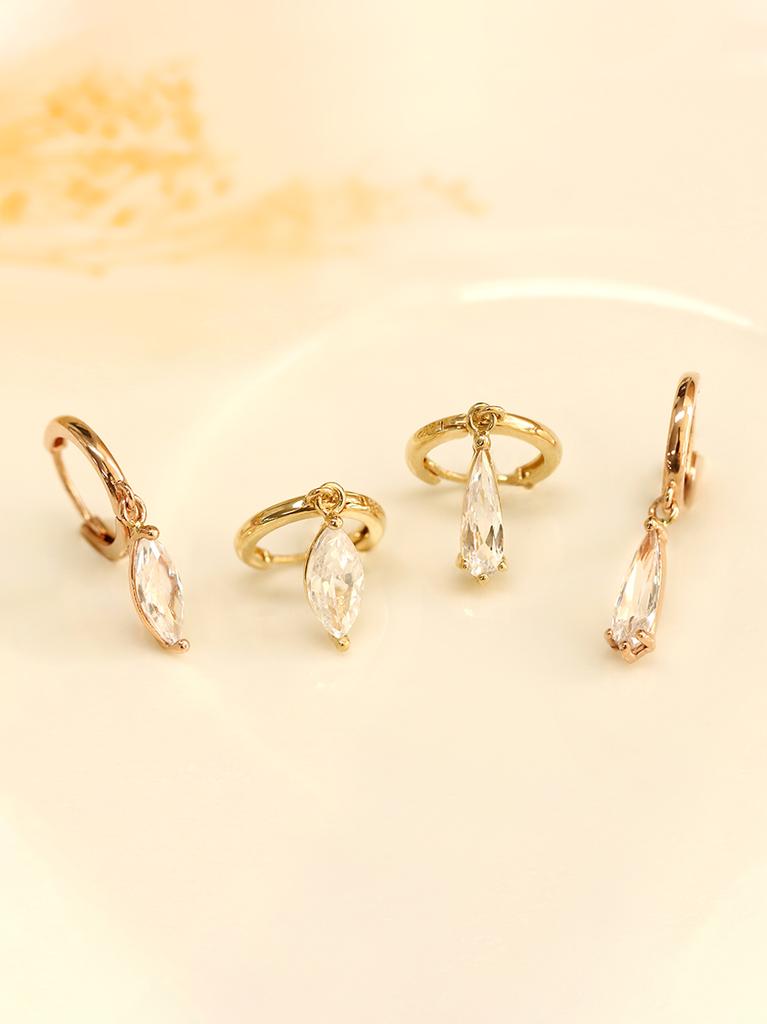 Minimalpiercising 14K Bling Cubic Drop One-Touch Ring Earrings
