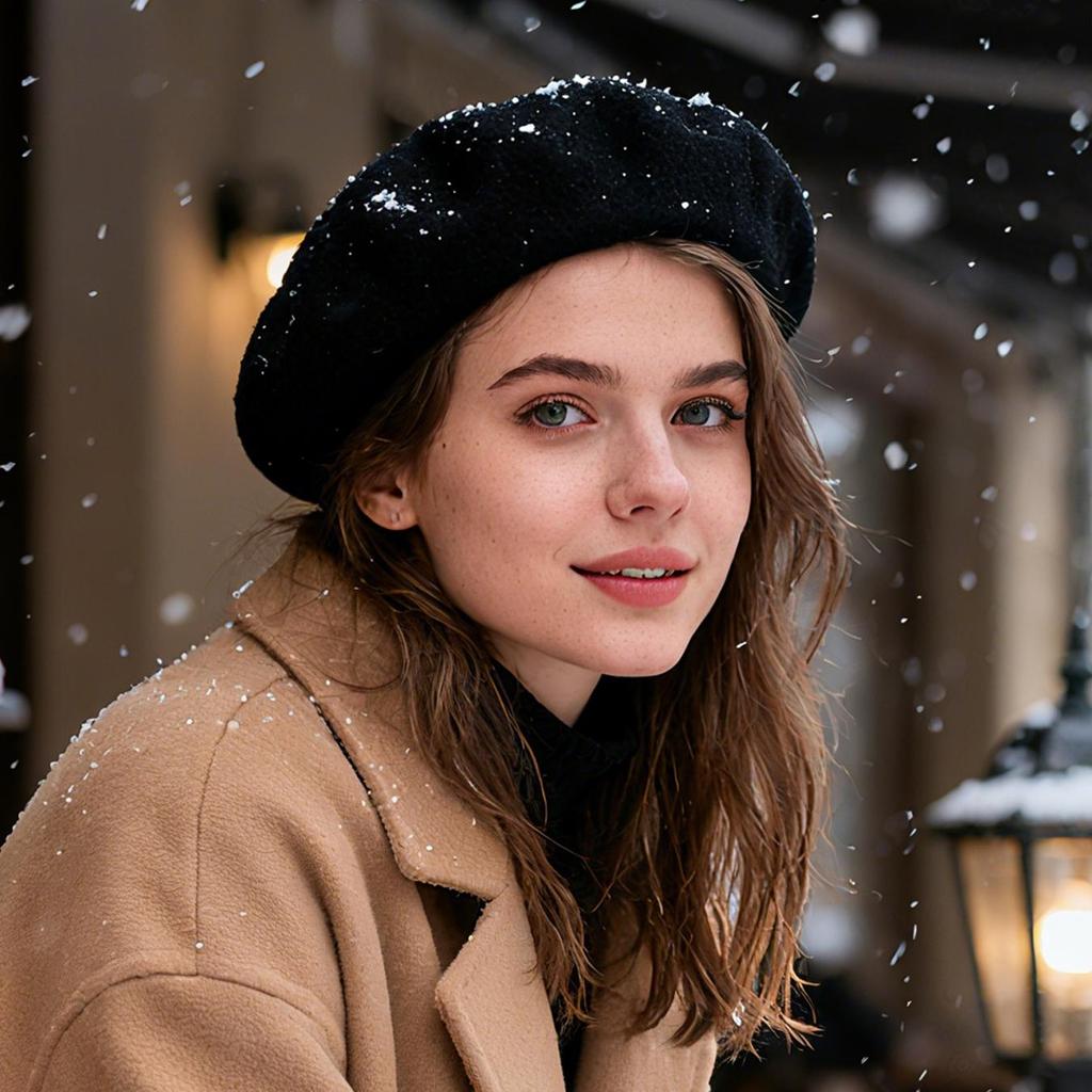A Women's Beret Knitted Woolen Hat with Autumn and Winter Thick Ear Protection Wool Hat and Shiny Diamond Decoration