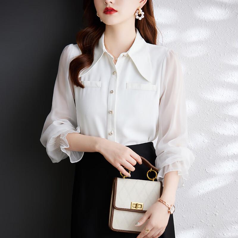 Toluoman Elegant Chiffon Long-Sleeve Blouse
