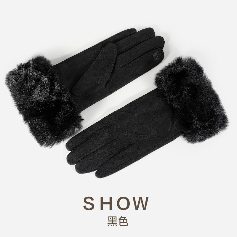 Gloves Women 2025 Warm Suede Gloves Windproof and Cold-proof Fleece чёрный