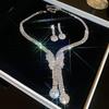 French high-end zircon butterfly fringed earrings necklace set niche temperament collarbone chain light luxury fashion jewelry