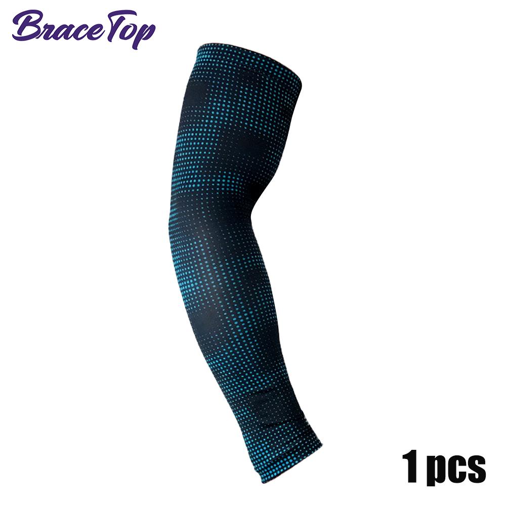 Bracetop 1 Pc Outdoor Sport Working Uv Protection Arm Sleeve Anti-Slip Elbow Cover Compression Ice Silk Cooling Athletic Sleeves