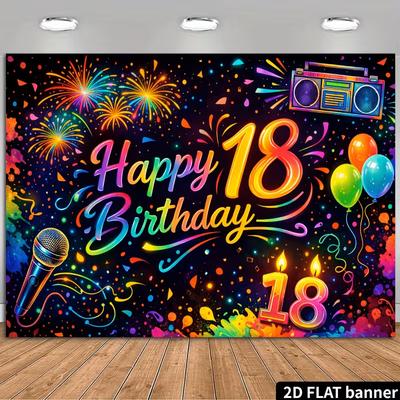 2D Black Rainbow Splatter Paint Adult 18 Birthday Hip Hop Party Photography Background Cloth