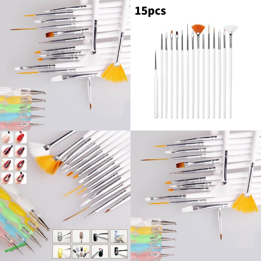 Nail Art Brush Set 15 Pcs With Long Wooden Handles For Professional Manicure And Design