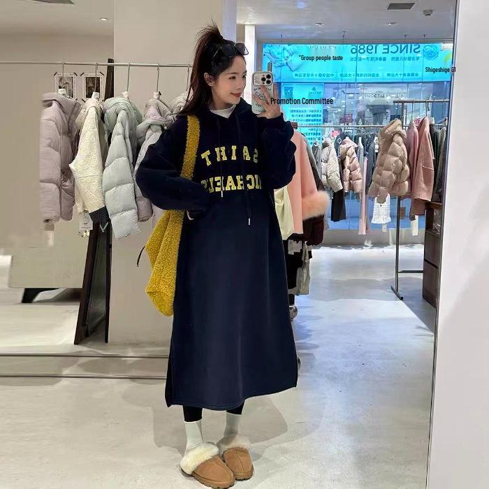Women s Petite Gray Hooded Bodycon Slit Dress - Autumn Winter Casual Slimming Long Sweatshirt One Size