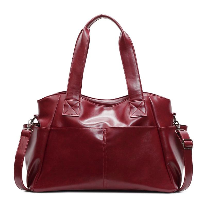

Tote bag European and American retro PU soft leather handbag 2025 solid color large capacity casual texture versatile commuter bag