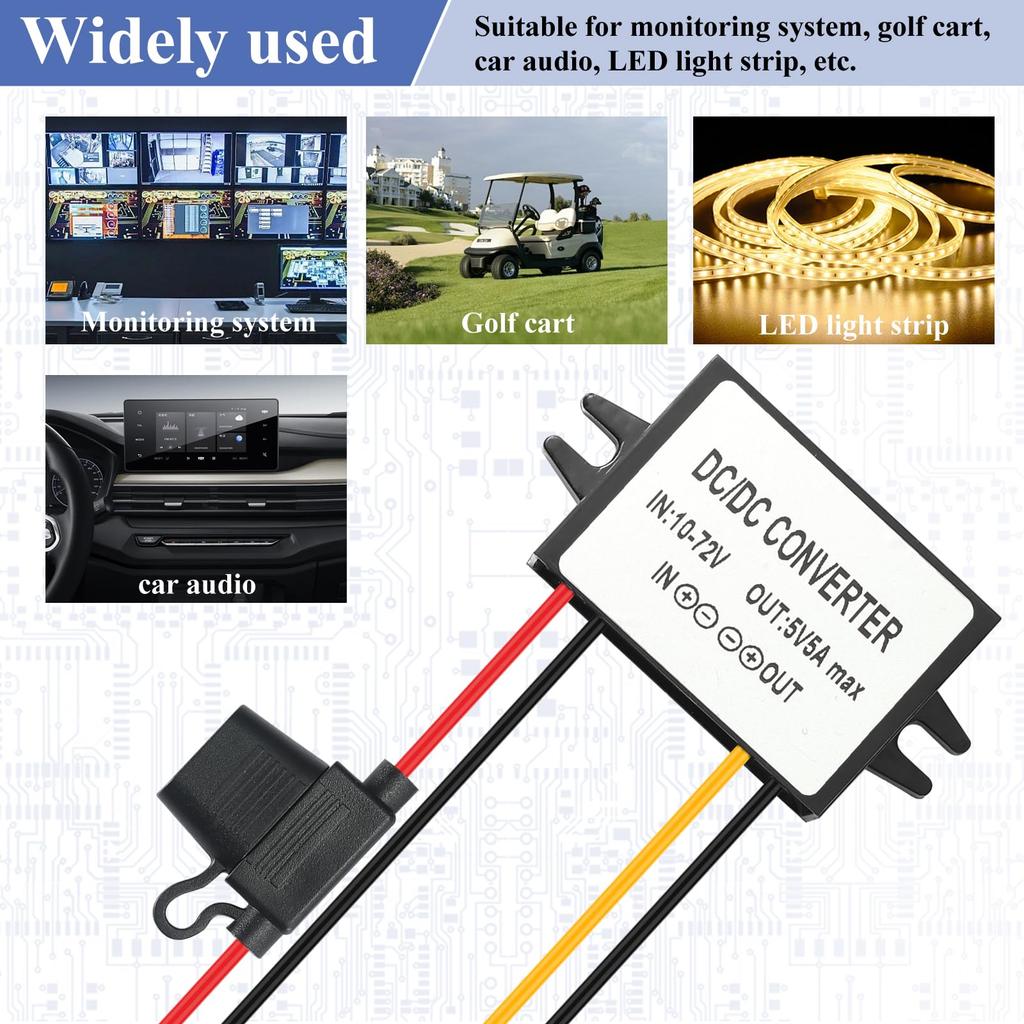 YBBOTT 5A 25W To Suitable for Car LED DC/DC Step-Down Converter, 10V-72V 5V, DC/DC Converter, 12V/24V/36V/48V/60V, Audio, Intercom, Display,