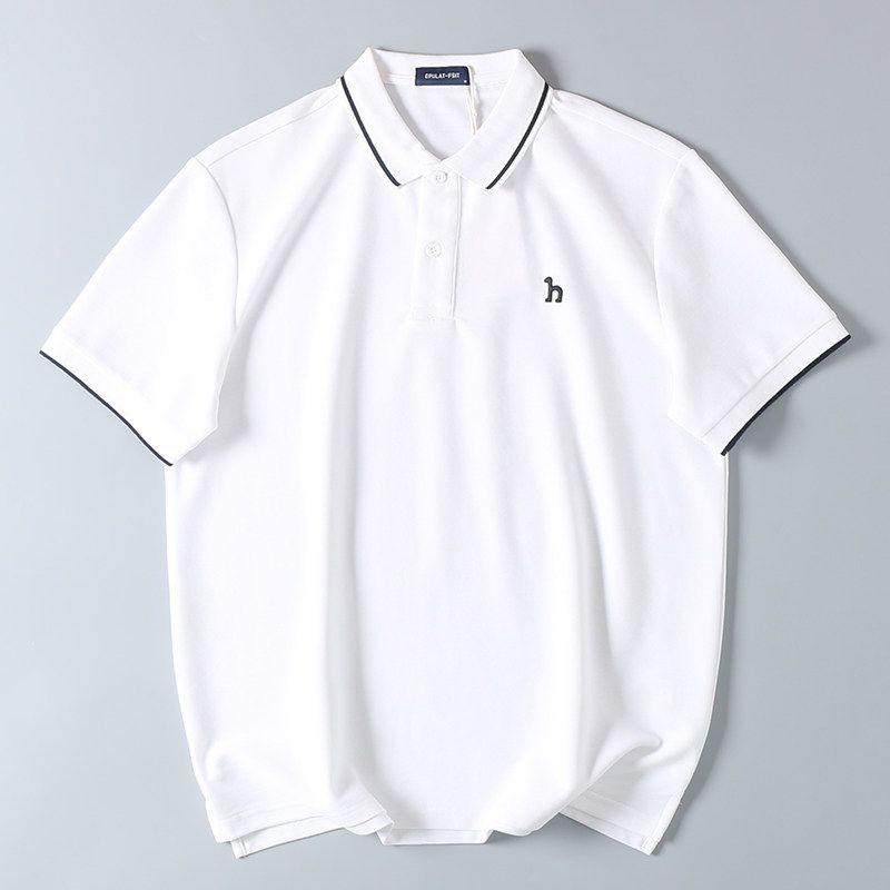 Exported Men s Polo Shirt with Embroidered Collar, Summer Business Casual Loose Fit, Mercerized Cotton Short-Sleeve T-Shirt White M