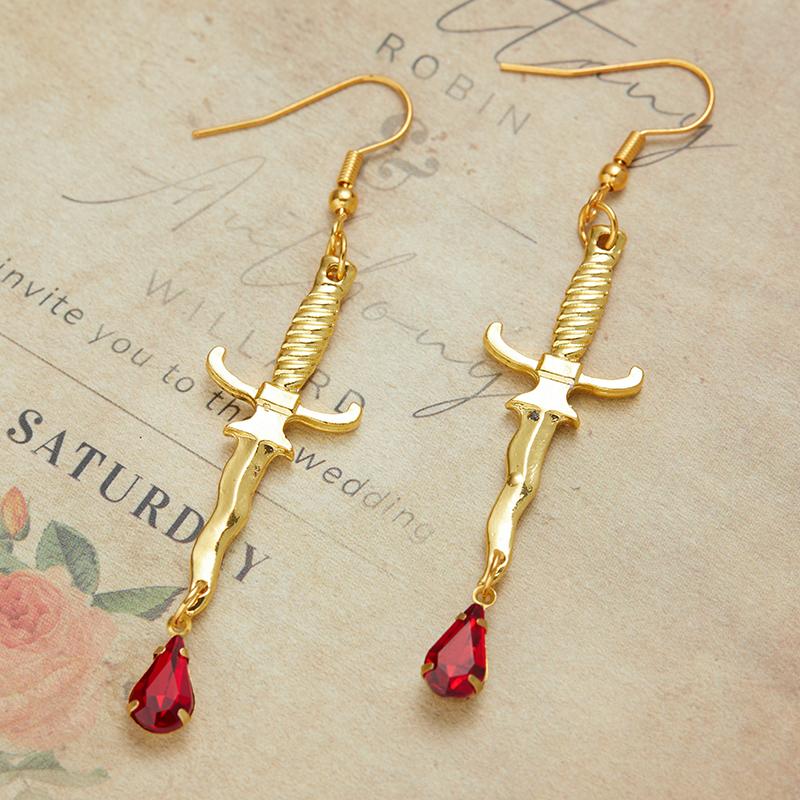 Boucles d'oreilles Dague Créatives Mode Boucles d'oreilles Pendentifs Rouge Sang Accessoires d'Horreur Bijoux pour Filles Halloween Accessoires Cadeau