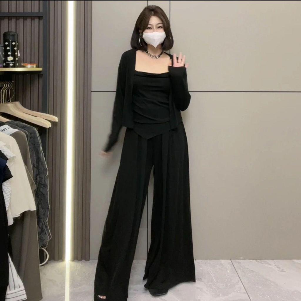 Three-Piece Set: Casual Spring/Autumn Irregular Camisole & Cardigan Suit, Slim & Elegant
