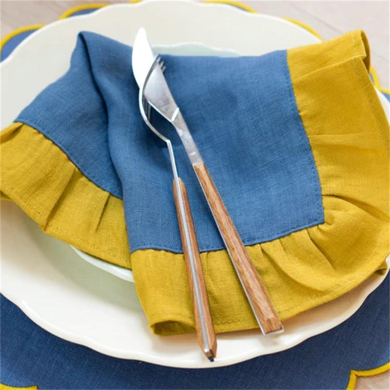 100% Flax Linen Cocktail Napkin Table Napkin with Color Border for Wedding Party Anniversary Celebration Coffee Shop
