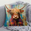 1pc Scottish Highland Cow Pattern Decorative Pillowcase,, Made of Soft and Smooth Polyester Short Plush Fabric with a Single-sided Printed Pattern. Th