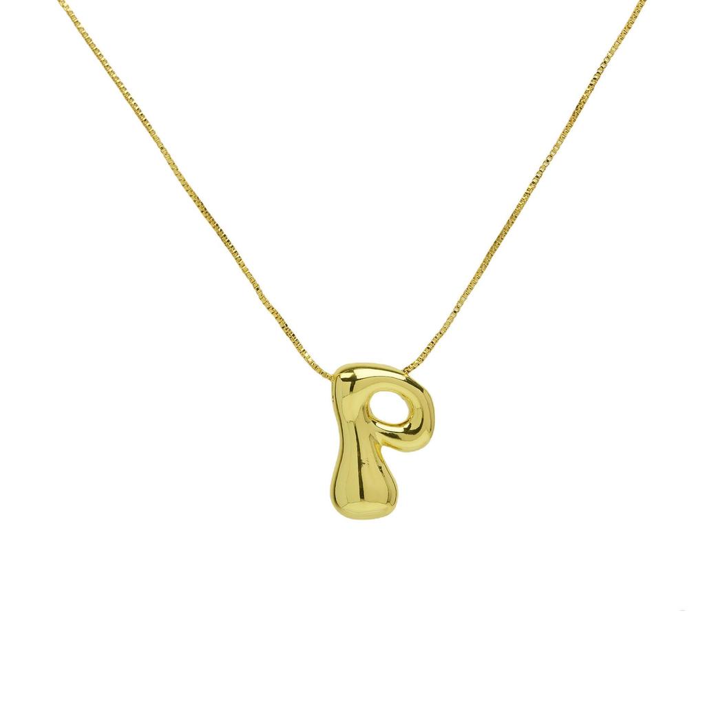 18K Gold Plated Copper Balloon Bubble Chubby Alphabet Pendant Necklace