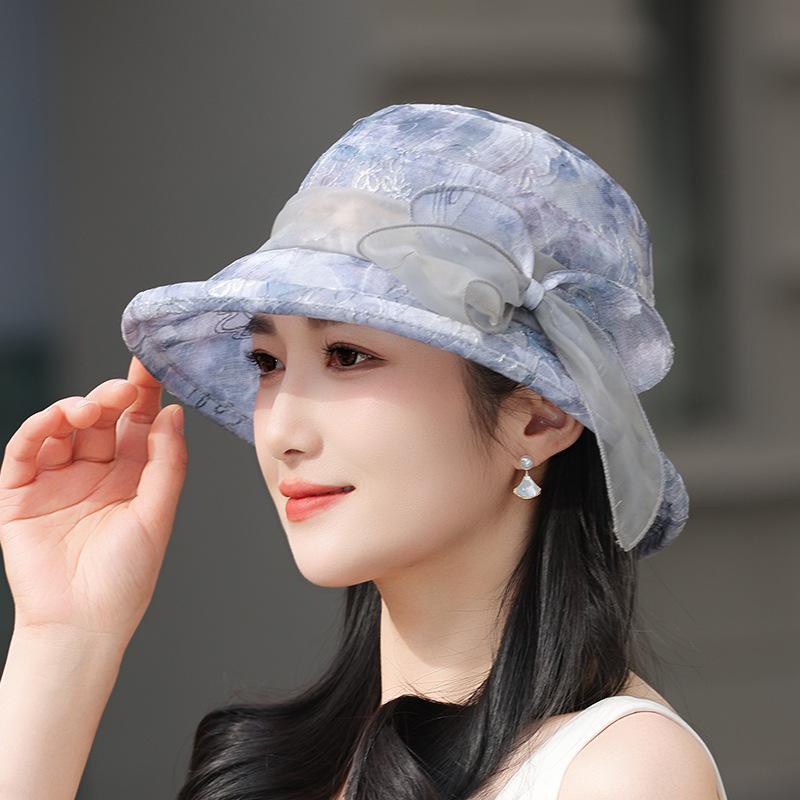 Fashion Mesh Milliner Spring and Summer In the Elderly Bucket Hat Mother Breathable Basin Hat Versatile Temperament Elegant Top Hat