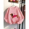 Girls' Crewneck Sweatshirt - Dachshund Dogs Hearts Flowers Stripes Machine Washable, Spring And Autumn, Sportswear And Casual Wear