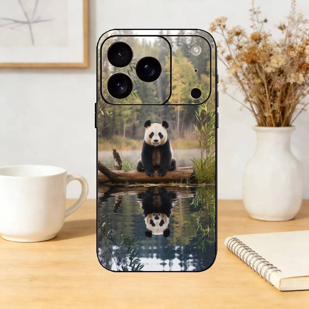 Cute Animal Panda Phone Case Silicone Black Soft For IPhone 17,16,15,14,13,12,11,SE,Plus Pro Max