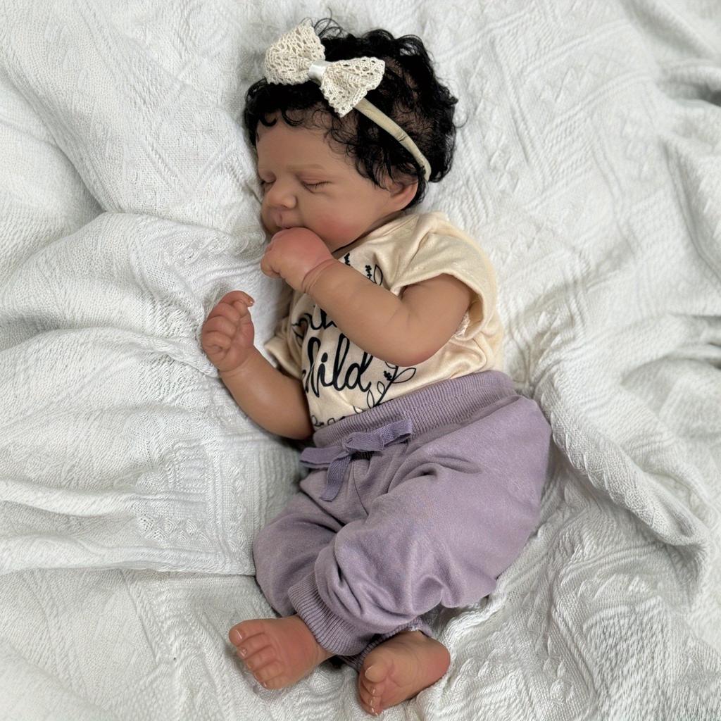 BZDOLL 45cm/18inch Reborn Baby Cloth Body Doll Sleeping Bedtime Toy with Black Skin, Soft Vinyl Limb Newborn Bebe Art Toys Gift for Kids