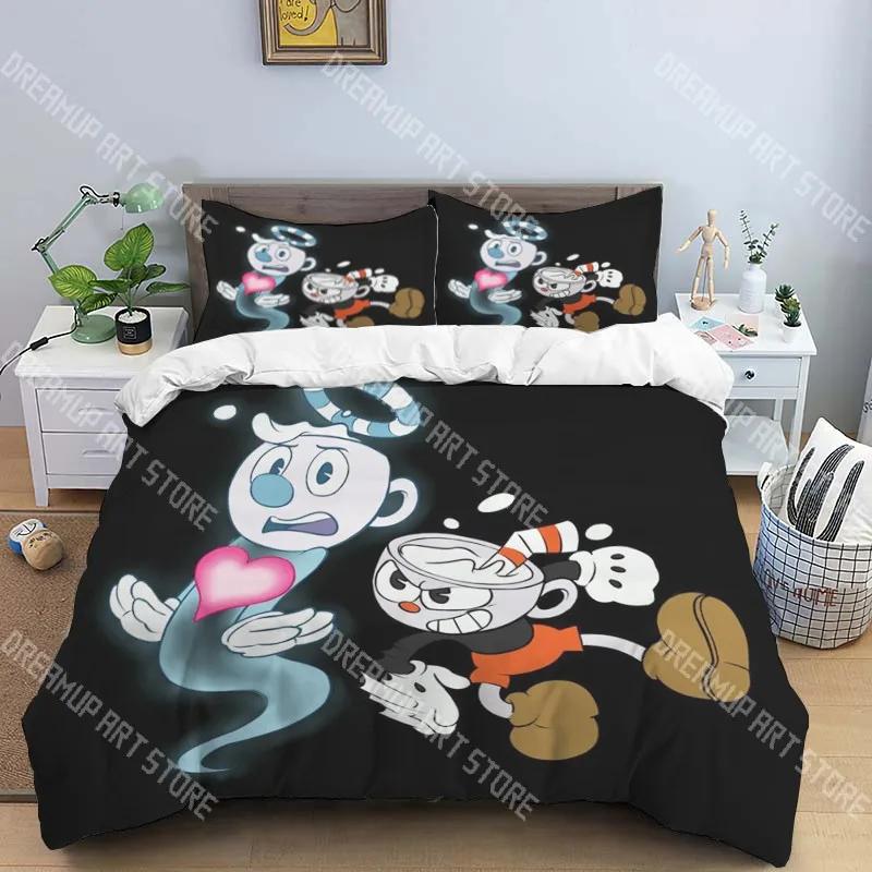 C-Cuphead Pop Music Bedding Three-piece Set Single Double Bed Adult Children Bedroom Duvet Cover Children Gift