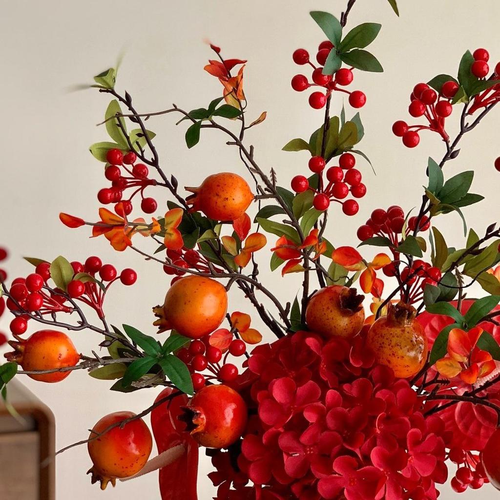 High-End Pomegranate Hydrangea Artificial Flowers for Elegant Living Room Display and Desktop Decoration
