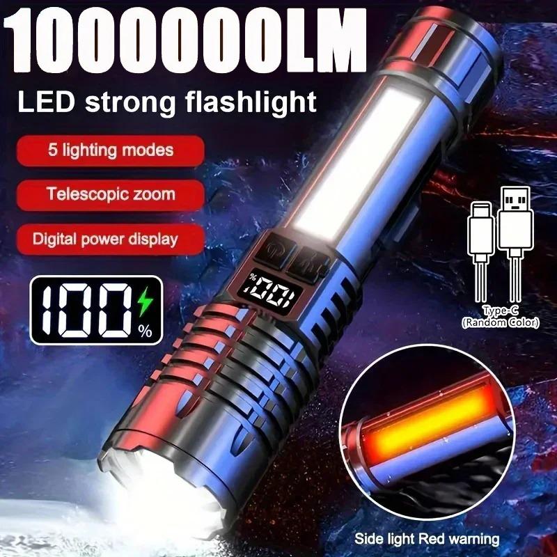 High Power LED Portable Flashlight TYPE-C Rechargeable COB Flashlight With Side Light Torch Outdoor Camping Emergency lighting