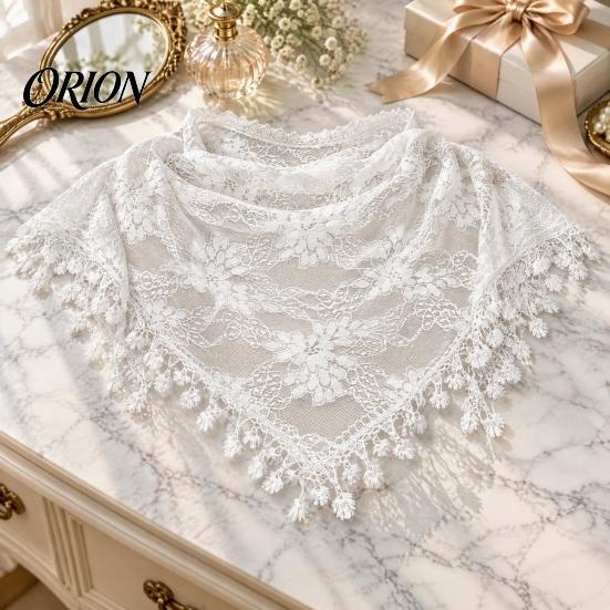 Soft Lightweight Neck Accessory Hollow Lace Triangle Scarf for Women, Grape Pattern Fringe Retro Style Fringed Trim Solid Color Shawl Wrap,