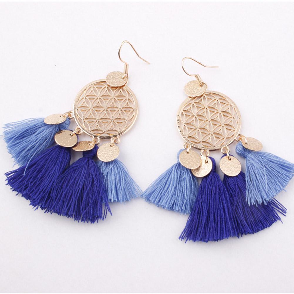 Women Stylish Hollow Out Dream Catcher Design Tassel Earrings