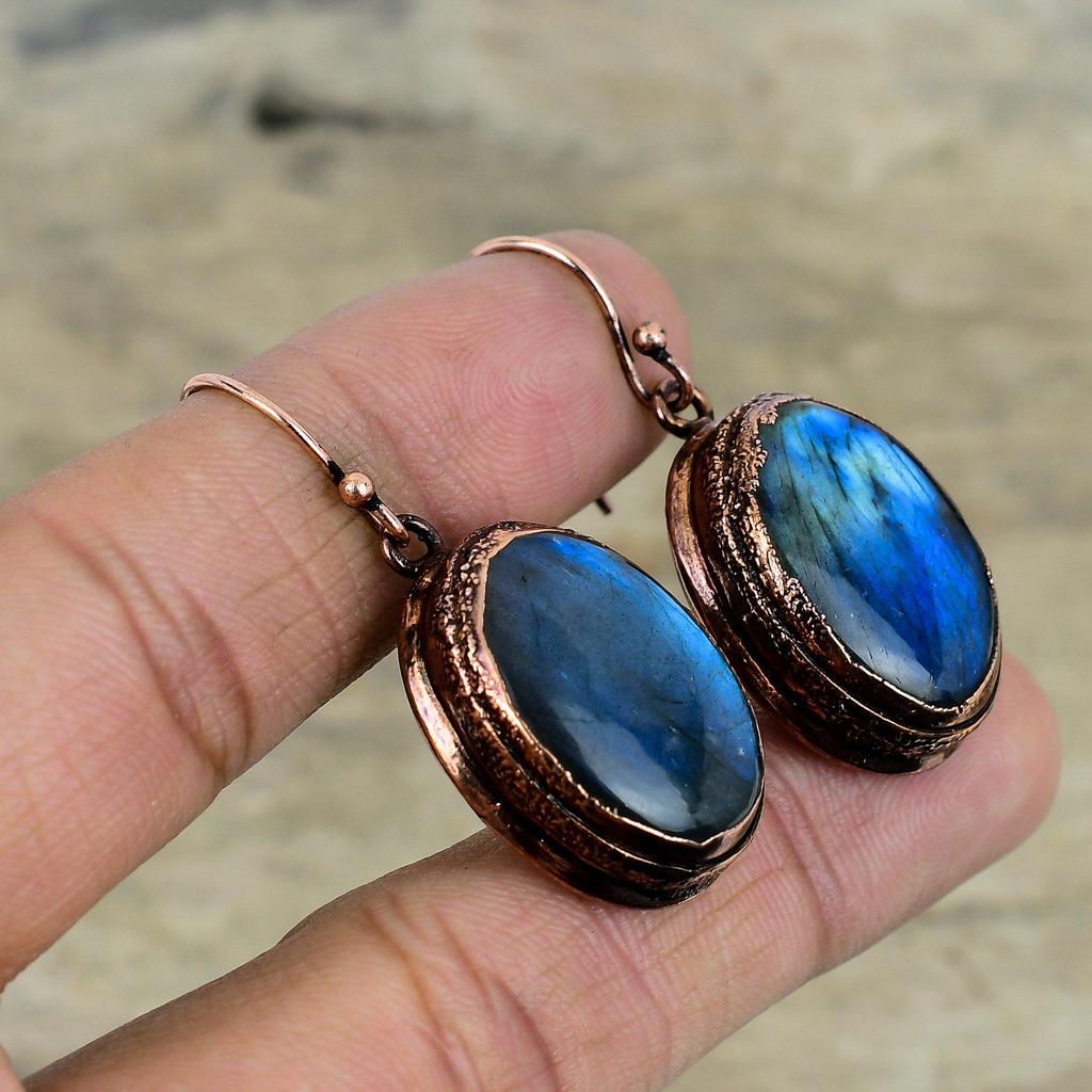 Labradorite Earring Gemstone Earring Electroformed Copper Earrings Handmade Jewelry Decent Earrings Gifts For Mother Copper Jewelry For Her