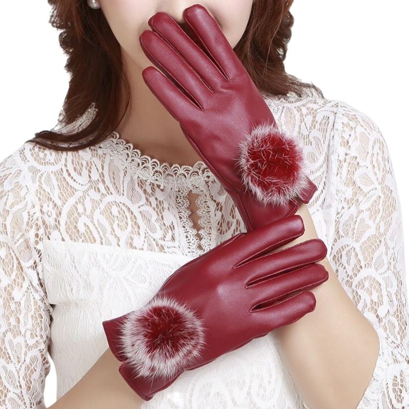 Womens Leather Gloves Winter Lined Fleece Lining Thick Warm Gloves Touchscreen Driving Gloves Winter Cycling Gloves