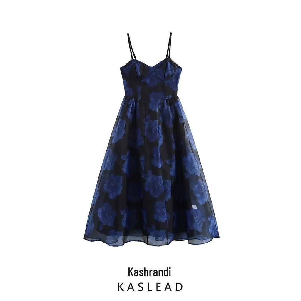 2025 Spring Women's European & American Style Waist-Slimming Spaghetti Strap Dress