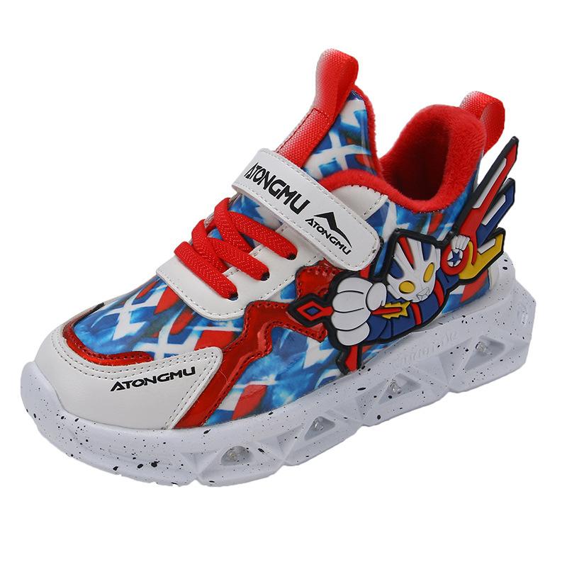 Boys' Shoes with Lights 2025 Summer New Mesh Breathable Children's Sports Shoes Versatile Boys Soft-soled Shoes Shine