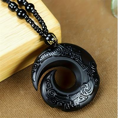 Chain Black Obsidian Pendant Accents Charm Faux Jade 1pc On Beaded Elegant with Intricate Design Good Luck Necklace Ideal Gift  Jewelry Accessory