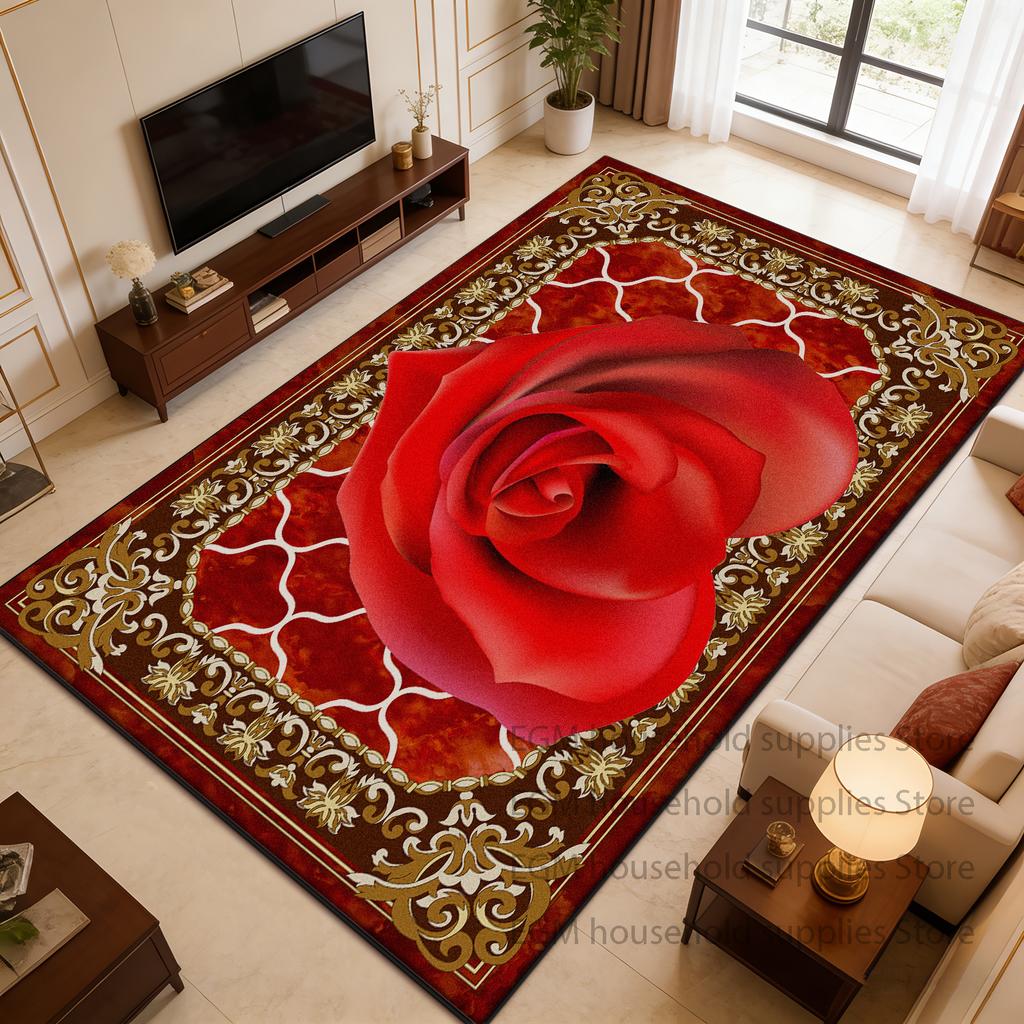 European Style Flower Carpet Luxury Living Room Decor Bedroom Customizable Floor Mat Antiskid Washable Study Lounge Rugs Bedroom
