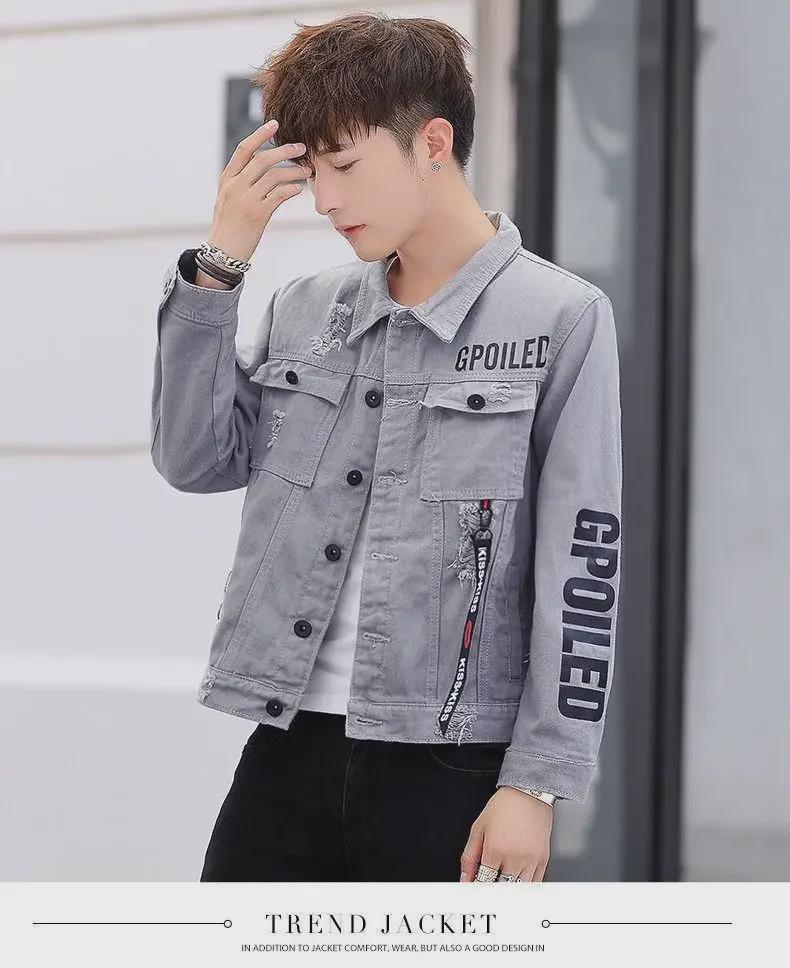 Men's Korean Style Slim Denim Jacket - Trendy Lapel Workwear for Spring & Autumn