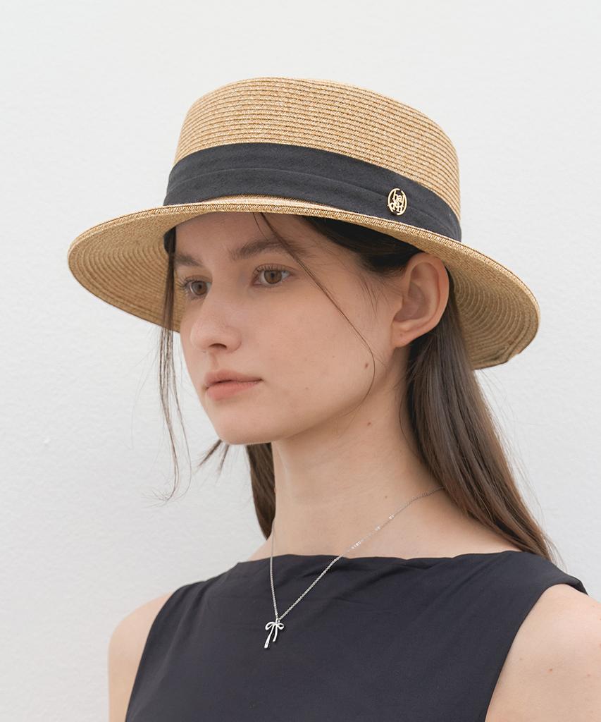 Hallen Raffia Boater Hat (C046_Ivoryblack)