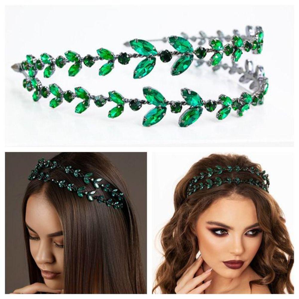

Зеленый Кристалл Двойной Слой Горный Хрусталь Свадебная Повязка на Голову Кристалл Свадебный Головной Убор Свадебный Головной Убор