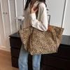 Fashion Large Capacity Handbag Leopard Pattern Tote School Work Shopping Bag Retro Canvas Shoulder Bag