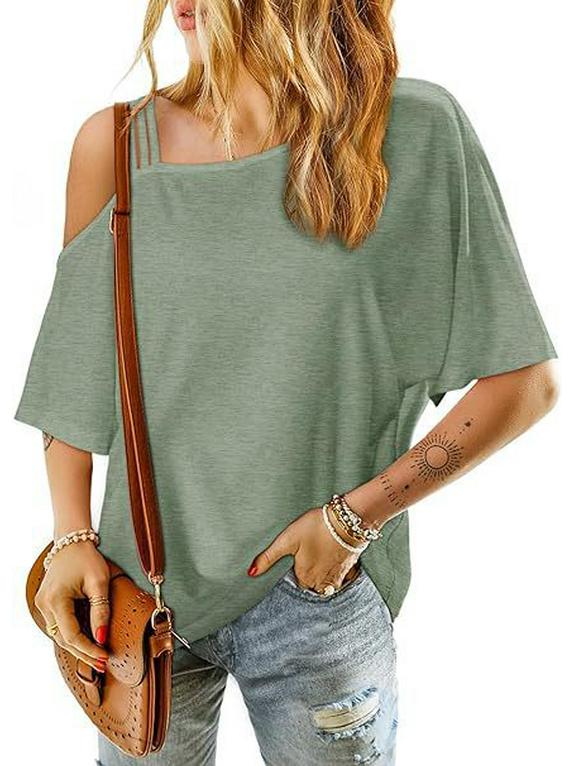 Women's Casual Off-Shoulder Loose Short-Sleeve T-shirt