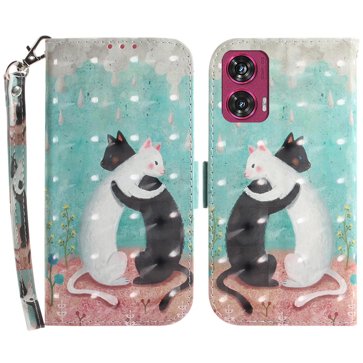 

For Motorola Edge 50 Fusion 5G Stand Case Pattern Print PU Leather Wallet Phone Cover Two Cats