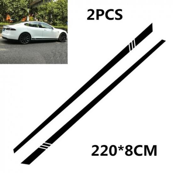Pair Car Door Side Skirt Stripes Stickers Vinyl Body Decals 220*8CM Waterproof