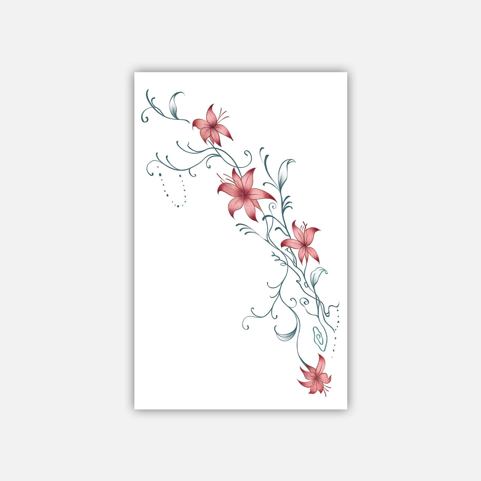 Premium Style Personalized Retro Color Flower Plain Flower Arm Tattoo Sticker 12*19