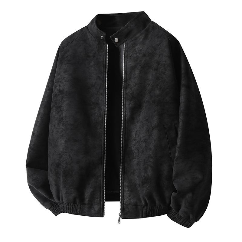 Leather jacket men's new trendy casual jacket trendy brand retro American leather jacket stand-up collar loose jacket