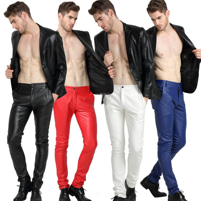 Haine de primăvară și toamnă pentru bărbați Pantaloni din piele stretch Slim Fit Trend Strânși Casual Pantaloni din piele pentru bărbați Pantaloni moto PU