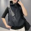 Women Ves Hooded Cardigan Sleeveless Drawstring Loose Sun Hem Solid Color Zipper Closure Protection Casual Sports