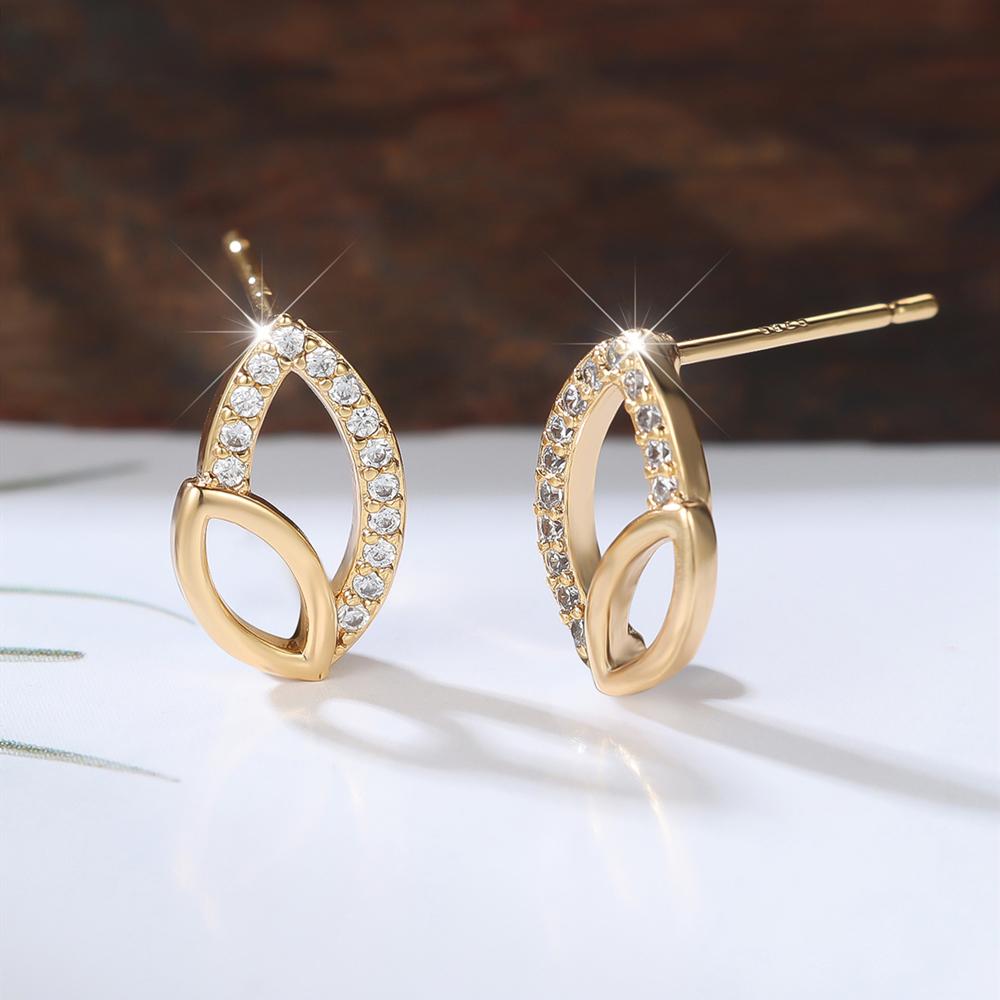 Simple Gold Color Leaf Shaped Stud Earrings for Women Fashion Zircon Jewelry Gift