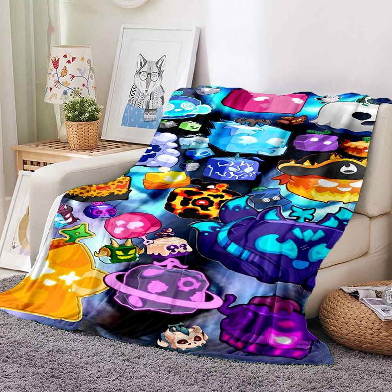 HD B-Blox Fruit 3D Cartoon Game Gift Blanket,Soft Throw Blanket for Home Bedroom Bed Sofa Travel Picnic Office Cover Kids