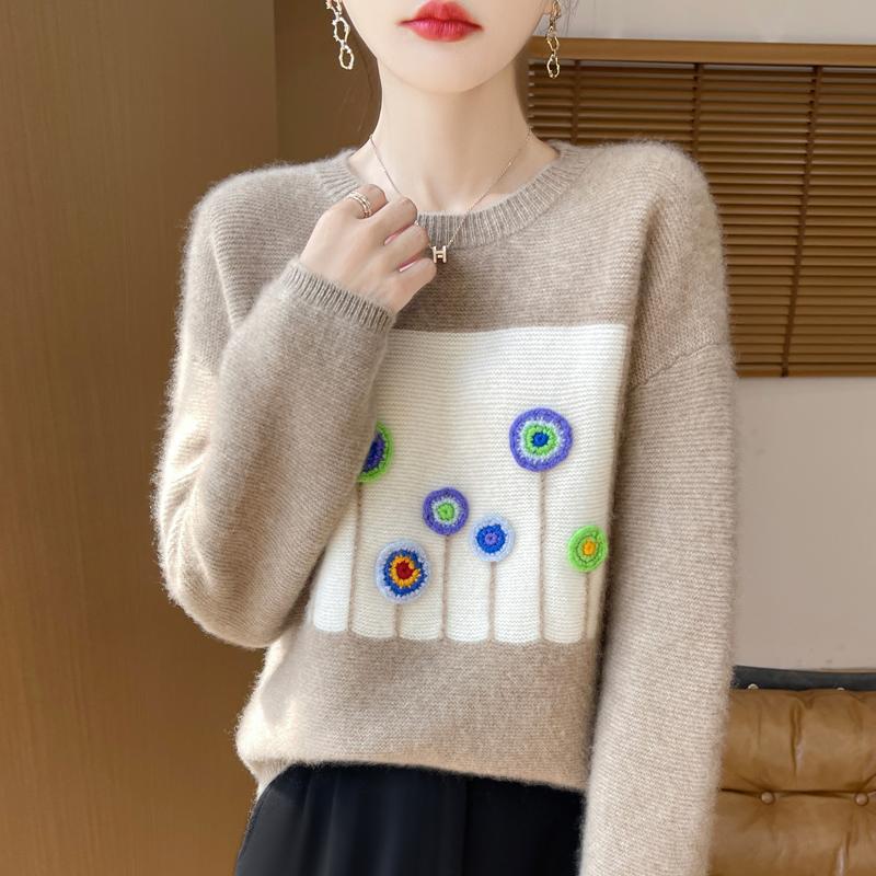 Women's Cashmere Sweater Qinghe Cashmere 30% Cashmere 70% Wool Women's Autumn and Winter Thick Cashmere Pullover Soft and Warm