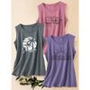 Three-piece Set of Women's Casual Sporty Tops with Landscape, Tree, Sun, and Mountain Peak Prints In a Fashionable Retro Style, Round-neck Tank Tops