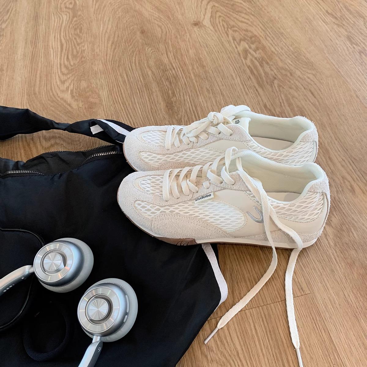 

Увеличение высоты на 4 см~ сетчатые спортивные туфли Forrest Gump осенняя вставка контрастного цвета универсальные папины кроссовки на шнуровке немецкие тренировочные повседневные туфли женские 40 бежевый