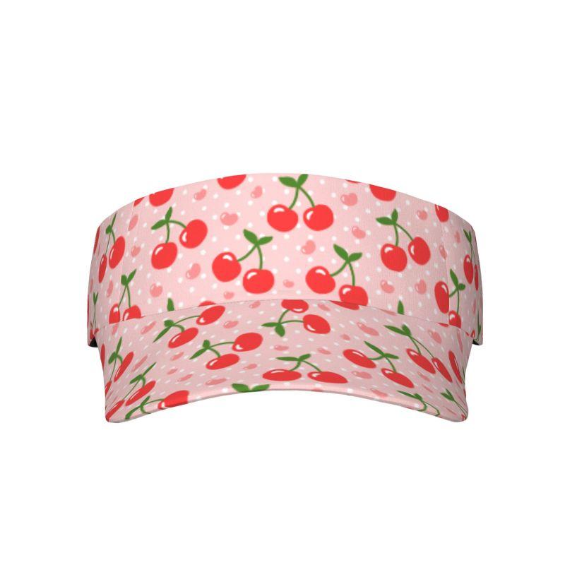 Red Cherry Pink Hearts Print Sun Sports Visor Hats Summer Adjustable Beach Cap Outdoor Sports Sun Visor Hat for Women
