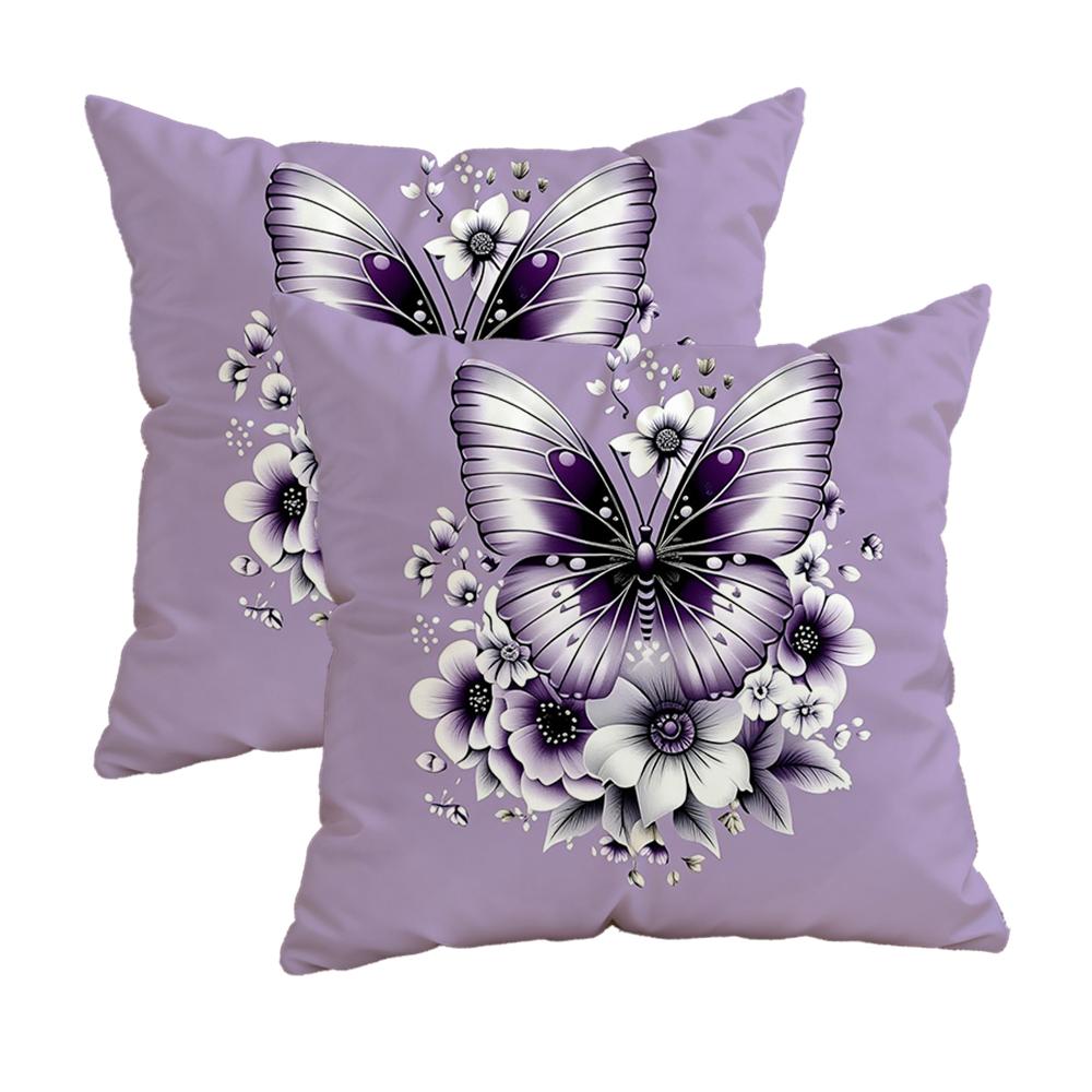 Purple Butterfly & Flower Pillowcasezipper Design, Decorative Pillowcase, 45X45 Cm Pillowcase